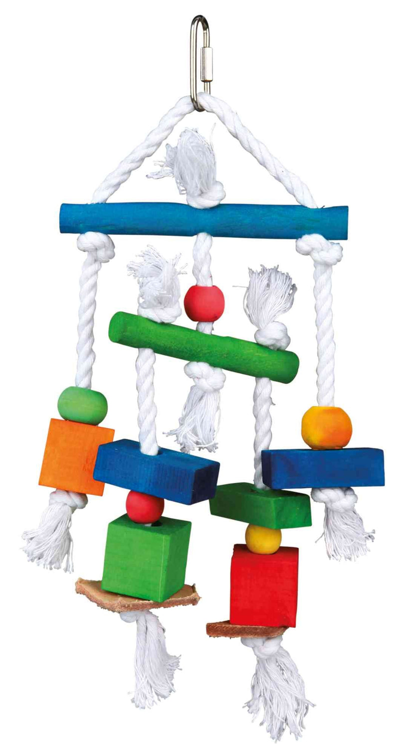 58985 Wooden toy with leather and rope, 24 cm