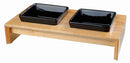 24821 Bowl set, ceramic/wood, 2 x 0.4 l, 36 x 19 x 7 cm, bowls: black