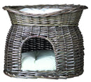 2873 Wicker cave with bed on top and 2 cushions, 54 x 43 x 37 cm, grey