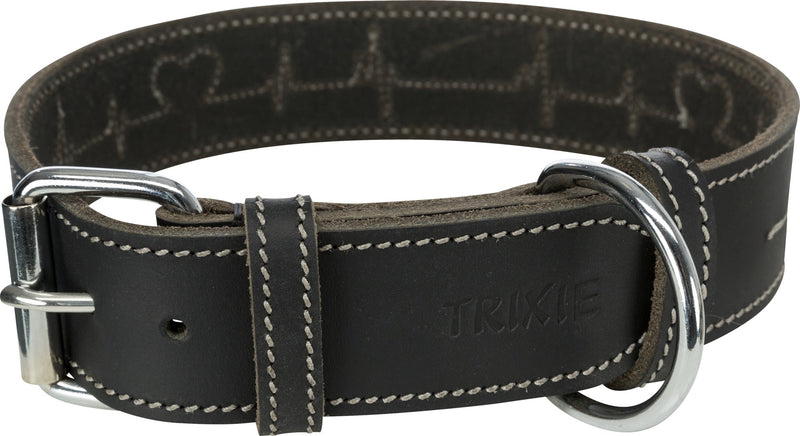 18987 Rustic fatleather collar Heartbeat, L-XL: 55-65 cm/40 mm, black