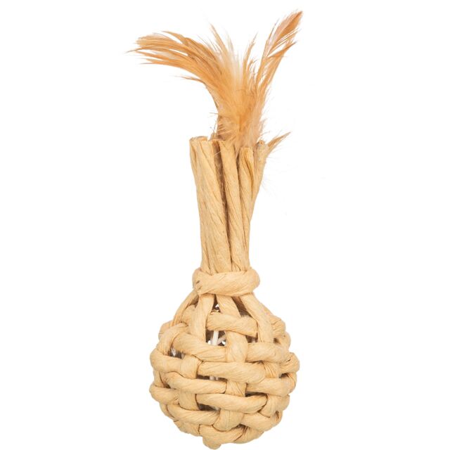 42445 Toy, paper yarn, with feathers, 15 cm