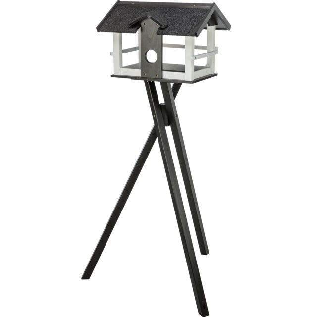 55814 natura bird feeder with stand, pine wood, 48 x 33 x 37 cm/1.33 m, black/white