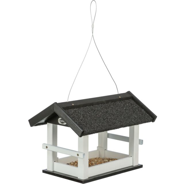 55819 natura bird feeder, hanging, pine wood, 36 x 25 x 25 cm, black/white