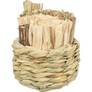 61918 Basket, grass, with hay, corn leaves and wooden stick,  9 x 9 cm
