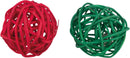 926542 2 Xmas balls with bell, rattan, diam. 4 cm