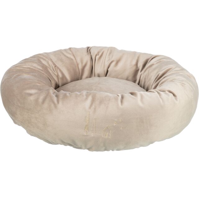 927103 Xmas Livia bed, round, velvet look,  50 cm, beige