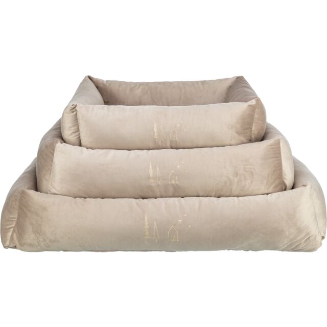 927102 Xmas Livia bed, square, velvet look, 100 x 70 cm, beige