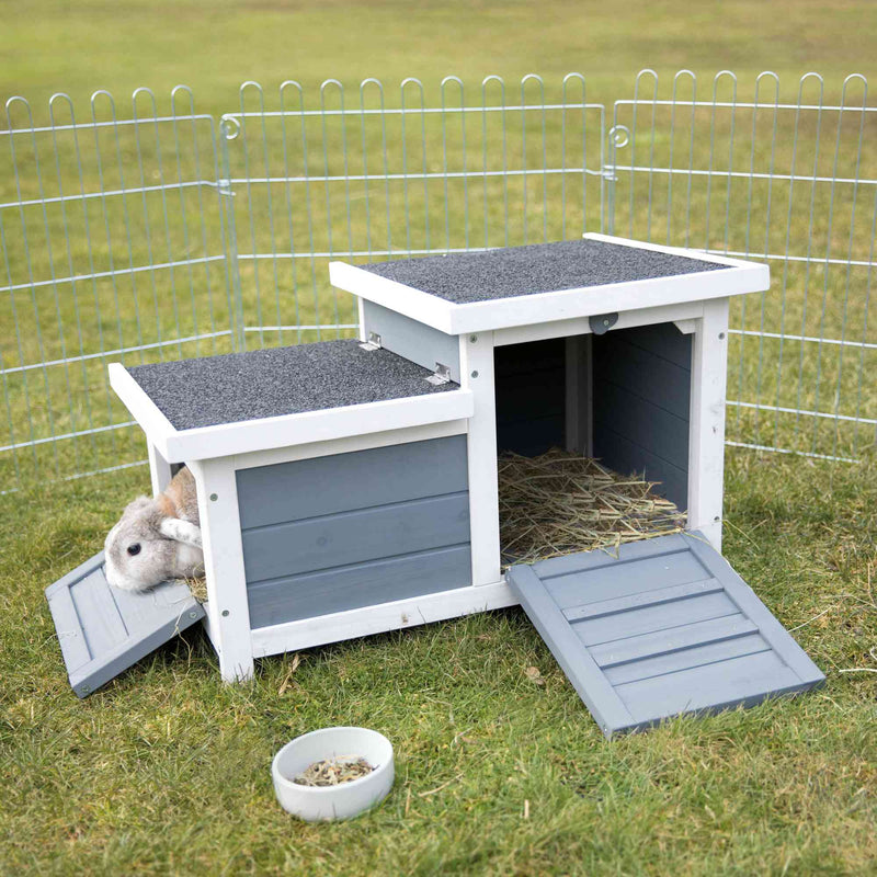 62390 natura small animal hutch with two entrances, 70 x 43 x 45 cm, white/grey