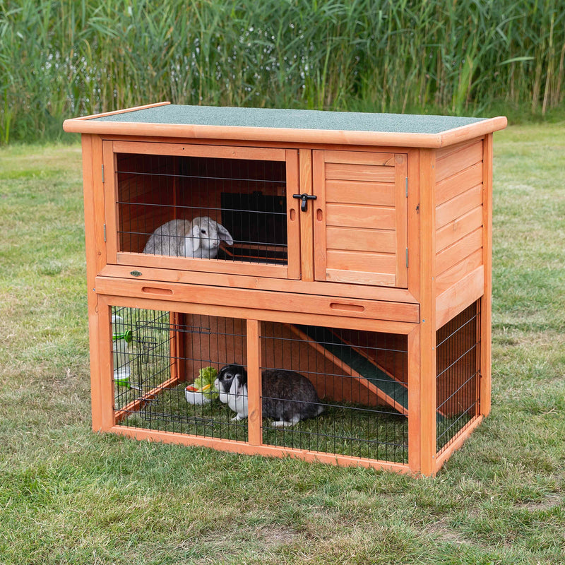 62302 natura small animal hutch with outdoor run, 116 x 97 x 63 cm, brown