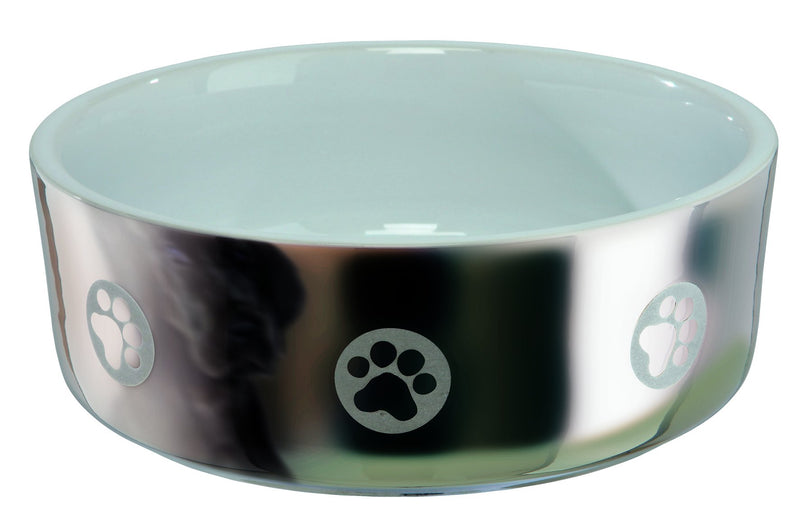25085 Ceramic bowl with motif, 1.5 l/diam. 19 cm, silver/white