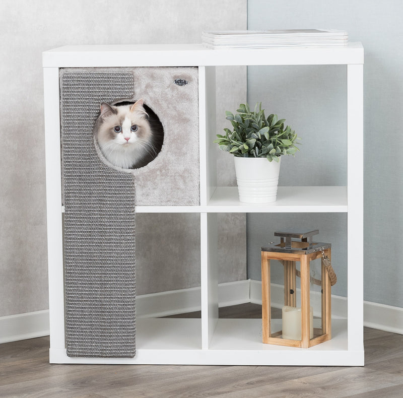 44084 Cuddly cave for shelves with scratching board, 33 Ç? 70 Ç? 37 cm, grey