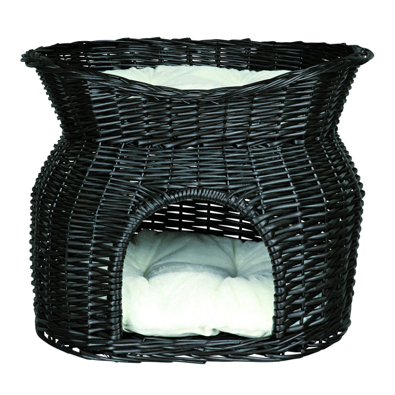 2872 Wicker cave with bed on top and 2 cushions, 54 x 43 x 37 cm, black