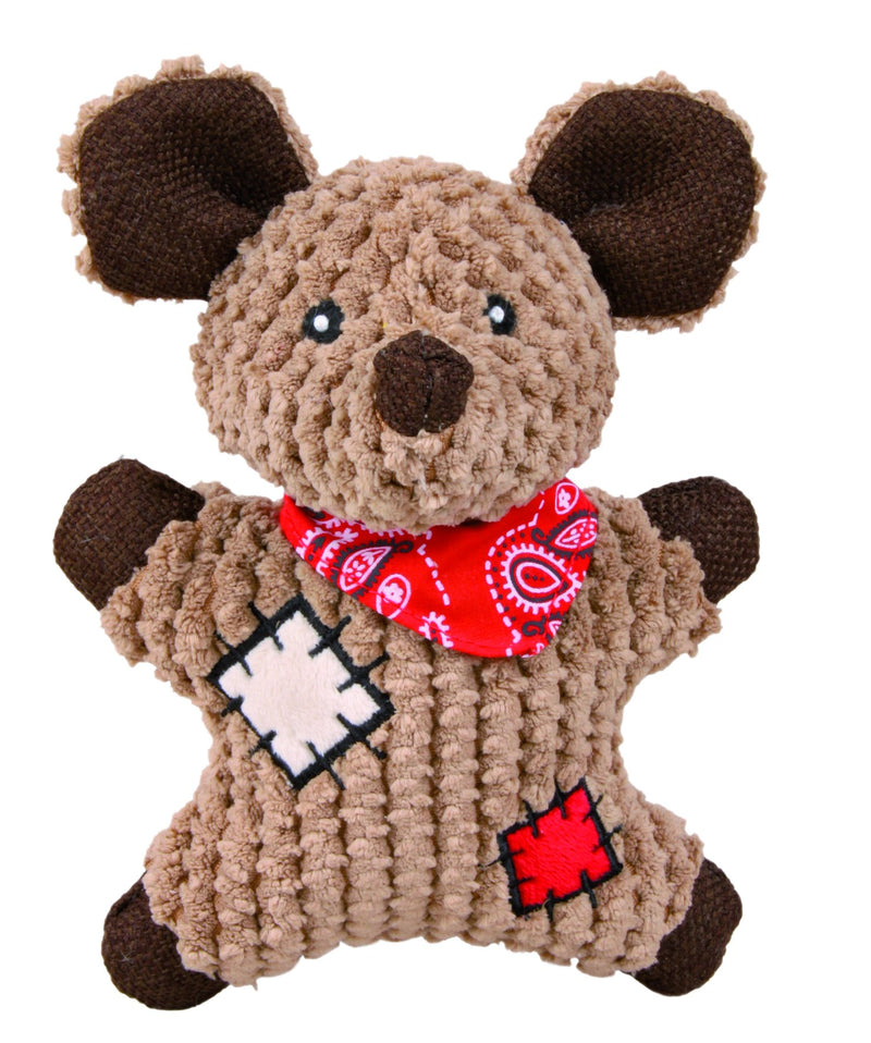 36030 Mouse with patches, fabric/jute, 19 cm