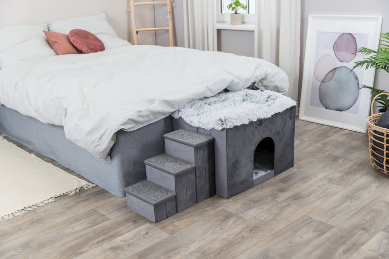 38039 Harvey cave with steps, 119 x 47 x 50 cm, grey/white-black