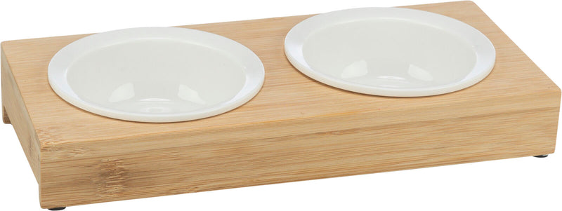 24539 Bowl set, ceramic/bamboo, 2 x0.25 l/x· 12 cm/30 x5 x14 cm, white/ecru