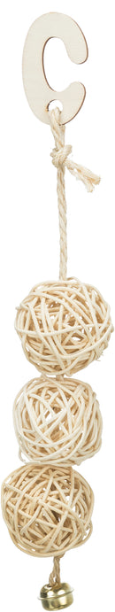 51693 3 Rattan balls with bell, 24 cm