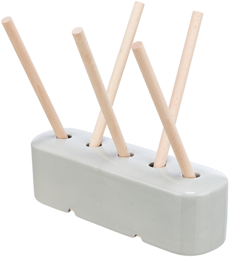 61197 Food manger ceramic/wood, 26 X 23 X 17 cm, grey