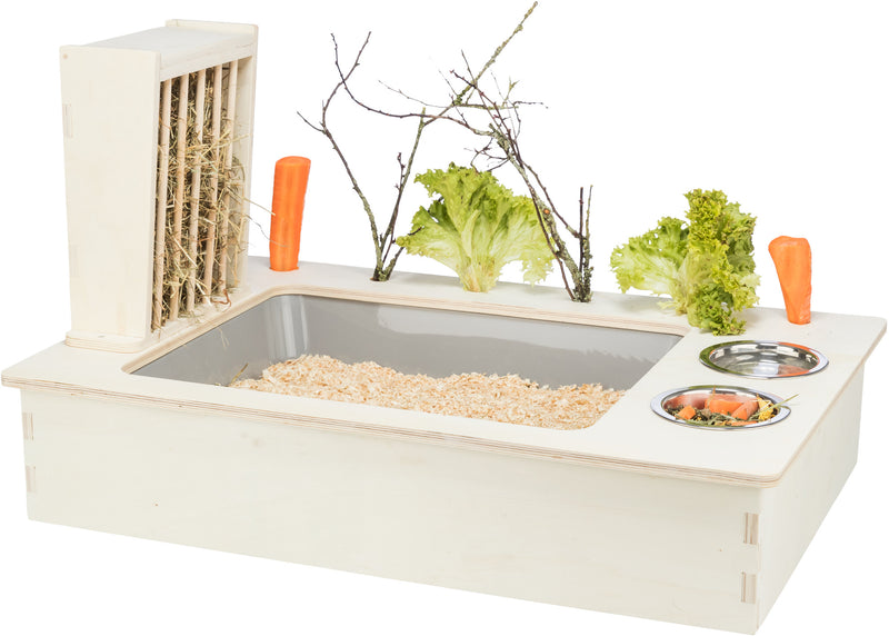 61210 Feeding station with bowls/hay manger wood, 70 X 41 X 47 cm