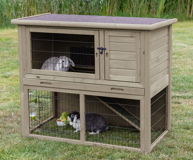 62303 natura small animal hutch with outdoor run, 116 X 97 X 63 cm, grey-green