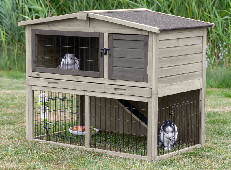 62344 natura small animal hutch with outdoor run, 124 X 102 X 78 cm, grey/brown